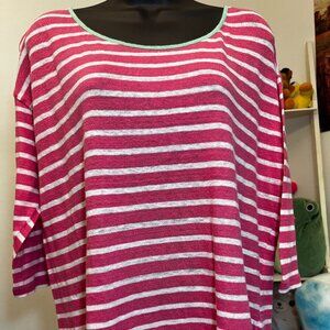 Talbots Woman Pink and White Striped 100 Percent Linen Top Size X